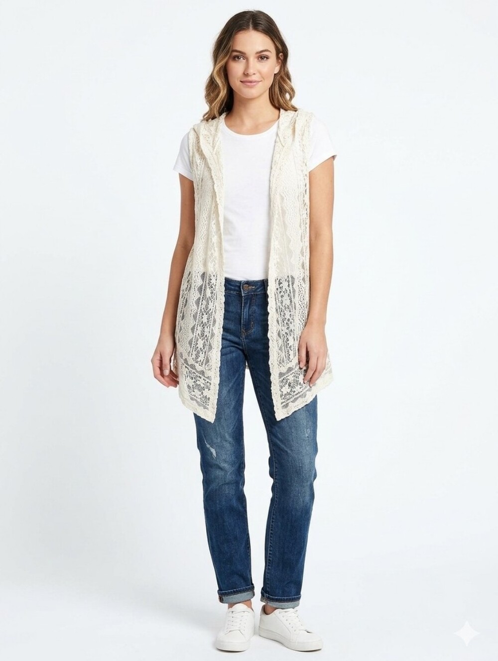 LATE FOR DINNER Hooded sleeveless Lace Cardigan Size 1X